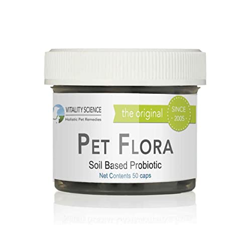 Vitality Science Pet Probiotic for Cats & Dogs | Pet Flora - Great for Diarrhea, Vomiting, Gas, Skin Conditions - Additive Free (50 Caps)