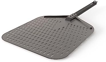 Ninja XSKOPPL Perforated Pizza Peel, Compatible Woodfire Outdoor Oven (OO100 series), Hanging Drawstring, Aluminum, Grey/Black, 12'' x 25.4'' x .81'