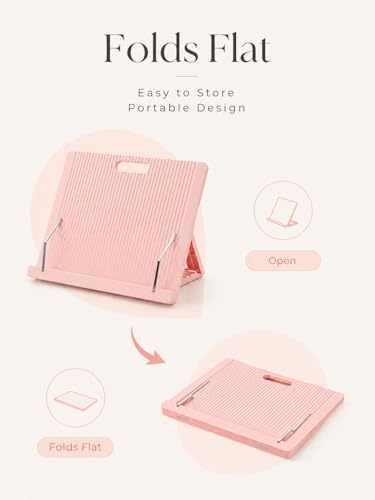 Wigmoa Cookbook Stand for Kitchen Counter, Lightweight Foldable Recipe Book Holder, Adjustable Reading Stand for Tablet, Magazine Holder,Book Stand Book Display Stand Hands Free Pink BO-K (Pink) - image 2