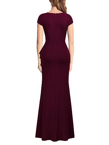 Miusol Women's Retro V Neck Elegant Ruched Split Style Formal Long Dress2