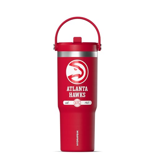 Hydrapeak x NBA Officially Licensed Atlanta Hawks 32 oz Nomad Tumbler with Handle and Straw Lid, Leakproof Stainless Steel Water Bottle