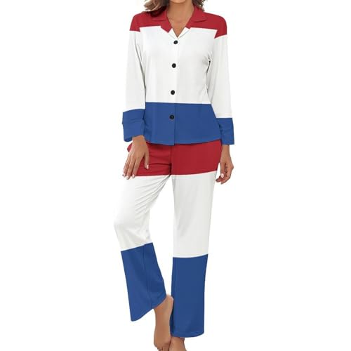 Pyjama femme drapeau Nicaragua 2 pièces boutonné taille élastique grande taille