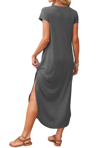 Image of RUMIA Summer Maxi Dresses for Women Cap Sleeve Long Sundress with Pockets