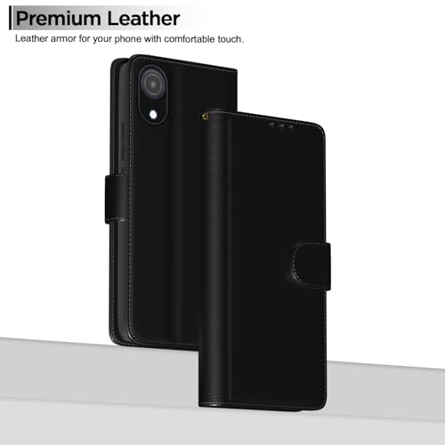 Image of Pikkme Samsung Galaxy A03 Core Flip Case Leather Finish | Inside TPU with Card Pockets | Wallet Stand and Shock Proof | Magnetic Closing | Complete Protection Flip Cover (Black)