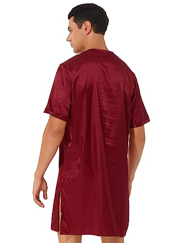 ACSUSS Men's Silk Sleepwear Satin Nightshirt Short Sleeve V Neck Nightgown Night Shirts Loose Lounge Sleep Shirt4