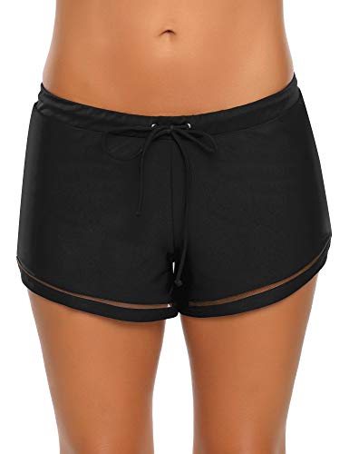 Lookbook Store Women's Mesh Panel Drawstring Swimsuit Bottom Beach Board Shorts Black Medium