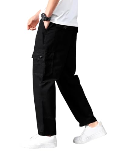 Image of Vogaan Casual Solid Men's Regular Fit Drawstring Cargo Pants with Multiple Pockets | Cotton Cargos for Men