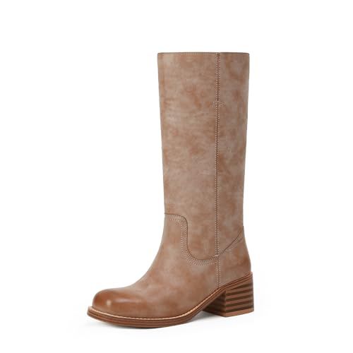 Image of Adolilove Mid Calf Boots for Women Chunky Block Low Heel Square Toe Comfortable Casual Trendy Stylish Boots