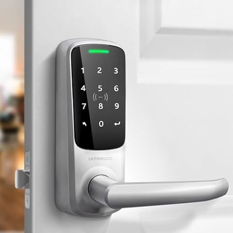 ULTRALOQ Latch 5 World's First Built-in WiFi Smart Lock with NFC, 5-in-1 Keyless Entry Door Lock with App Control, Smart Door Handle Lock with Touch Digital Keypad, Satin Nickel Cover