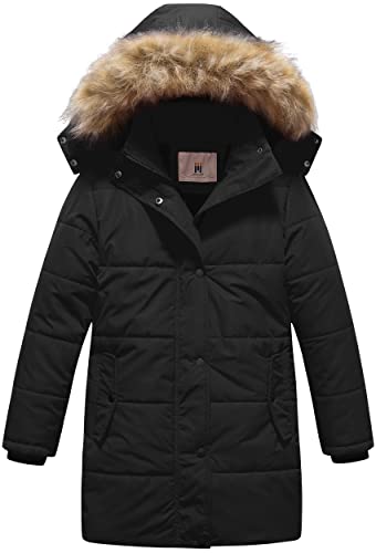 CREATMO US Girl's Winter Fleece Lined Long Parka Puffer Coat Thicken Ski Jacket With Fur Trim Hood