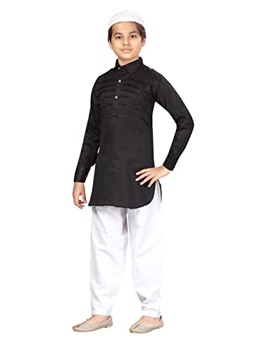 Image of Aarika Boys Black-White Color Pathani Kurta Pyjama with Cap Set (C PS-JK-102-BLACK-WHITE-3)