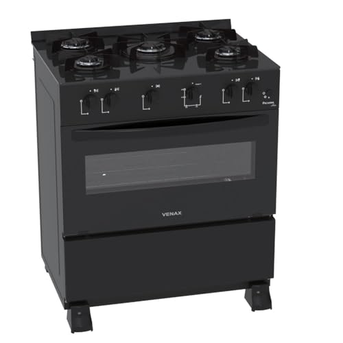 Fogao 5 Bocas Venax Picasso Line Preto Fosco Gas Glp