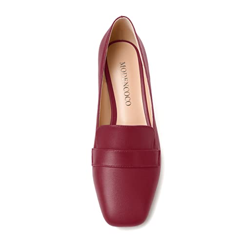 Image of MODENCOCO Womens Square Toe Slip On Comfortable Casual Matte Work Chunky Low Heel Loafers Shoes 2 Inch