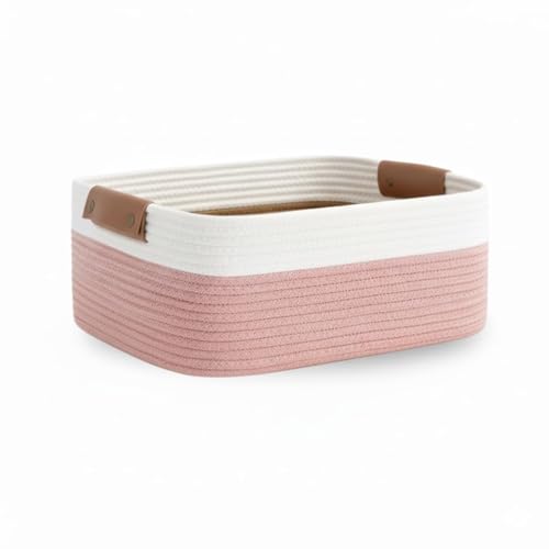 Image of GUDDE Cotton Rope Woven Storage Basket for Toys, Laundry & Blankets | Nursery Organizer Bin | Dog Toy Basket | Decorative Gift Hamper | Jute Style Home Storage (Pink.W)