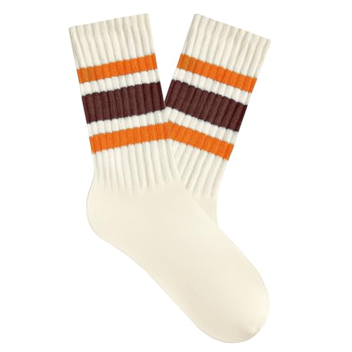 Image of American Trends Womens Novelty Striped Crew Socks Athletic Vintage Slouch Mid Calf Tube Socks