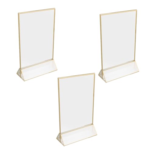 Présentoir de menu acrylique double face transparent avec cadre doré stable