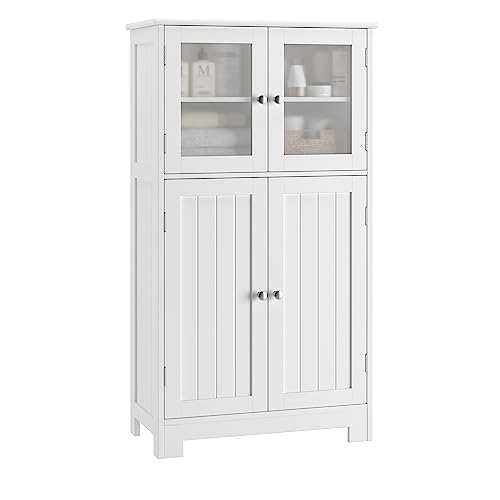 Bathroom-Cabinet-Storage-Cabinet-with-Adjustable-Shelves-Glass-Doors-Freestanding-Floor-Cabinet-Cupboard-for-Living-Room-Home-Office-White Bathroom Cabinet Storage Cabinet with Adjustable Shelves Glass Doors Freestanding Floor Cabinet Cupboard for Living Room Home Office White