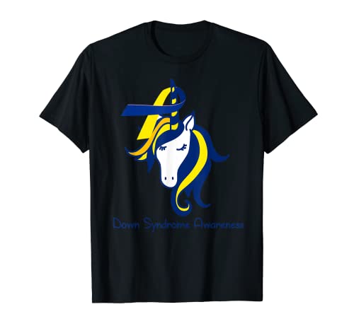 T-shirt con unicorno e nastro di consapevolezza della sindrome di Down Maglietta