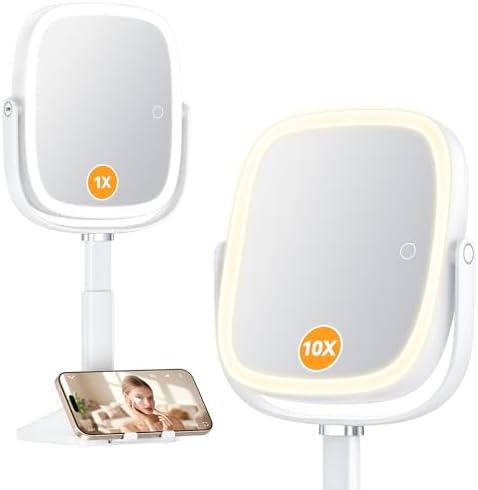 Gospire 1X/10X Lighted Magnifying Mirror with Lights, Height Adju...
