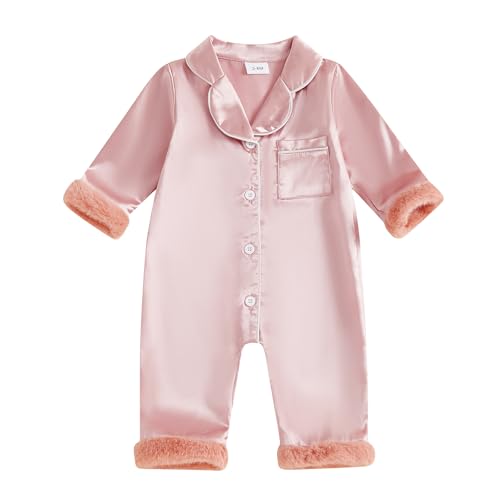 Newborn Baby Girl Boy Silk Pajamas Romper Long Sleeve Button Down One Piece Satin Pj Infant Jumpsuit Sleepwear
