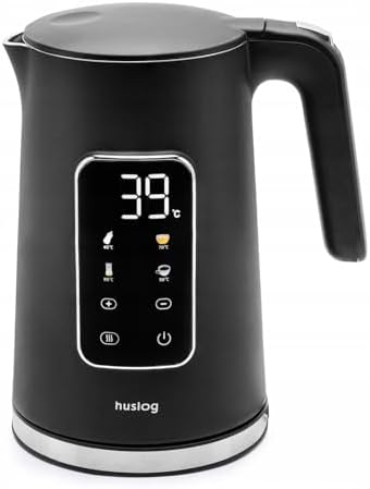 Huslog 1.7L Electric Kettle with Touch Screen, 5 Programs, Adjustable Temperature 40-100°C, Keep Warm Function, Stainless Steel, Fast Heating 2200W, Wireless, Black