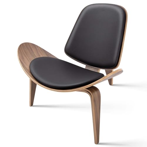Modern Shell Lounge Accent Chairs, Faux Genuine Leather Mid Century
