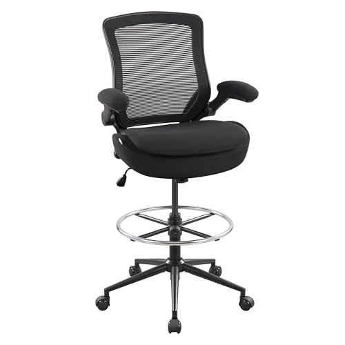 Image of BOLISS Drafting Chair Tall Office Chair for Standing Desk, Double Layer Thickened Seat Cushion with Flip-up Arms, Ergonomic Mesh High Back Desk Chair with Adjustable Foot Ring