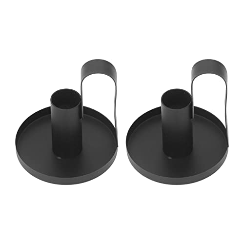 Metal Candle Holders Iron Candlestick Holders Black Retro Fashion Curved Handle for Fireplace Table Decoration 2Pcs Matte Black Rust Resistant – Image 5