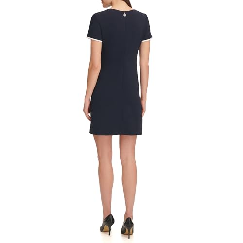 Image of Tommy Hilfiger Women's Short Sleeve Jewel Neck Contrast Piping Mini Shift Dress