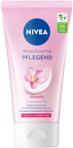 NIVEA Crema de lavado nutritiva con aceite de almendras, limpieza facial suave para pieles secas y sensibles, limpiador extra suave para la cara, crema limpiadora nutritiva (150 ml)