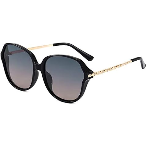 EYERNO Oversized Polarized Sunglasses For Women Retro Square Shades(Black/grey) Cover