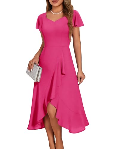 Image of HomRain V Neck Formal Wedding Guest Dresses for Women Ruffle Sleeves for Cocktail Graduation Modest Dress