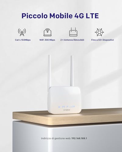 STRONG Router 4G LTE, Router WiFi N300 con Scheda Sim, Cat 4 fino a 150Mbit/s, 2 antenne esterne, porta LAN Ethernet, gestione completa del codice PIN, WPA/WPA2, WPS, fino a 32 dispositivi - Router - Immagine 2