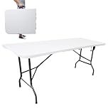DIVCHI Folding Table 6ft 1.8M Heavy Duty Indoor Outdoor Garden Catering Foldable Tables for Camping BBQ Picnic Dinner Party (White)