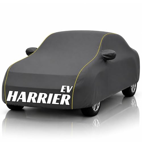 Image of Safe-Cars New Grey 100% Waterproof Harrier EV Car Cover | Polyester Car Body Cover for Rain & Sun | UV Protection, Dustproof, Scratch Resistant, Windproof, Heat Resistant, Custom Fit