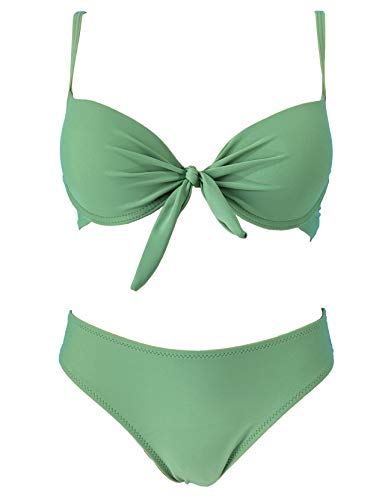 PF Costume da Bagno lusinghiero S-XXL per Donna Costume da Bagno Annodato Cravatta a Due Pezzi da Donna (2659-Green, XL)
