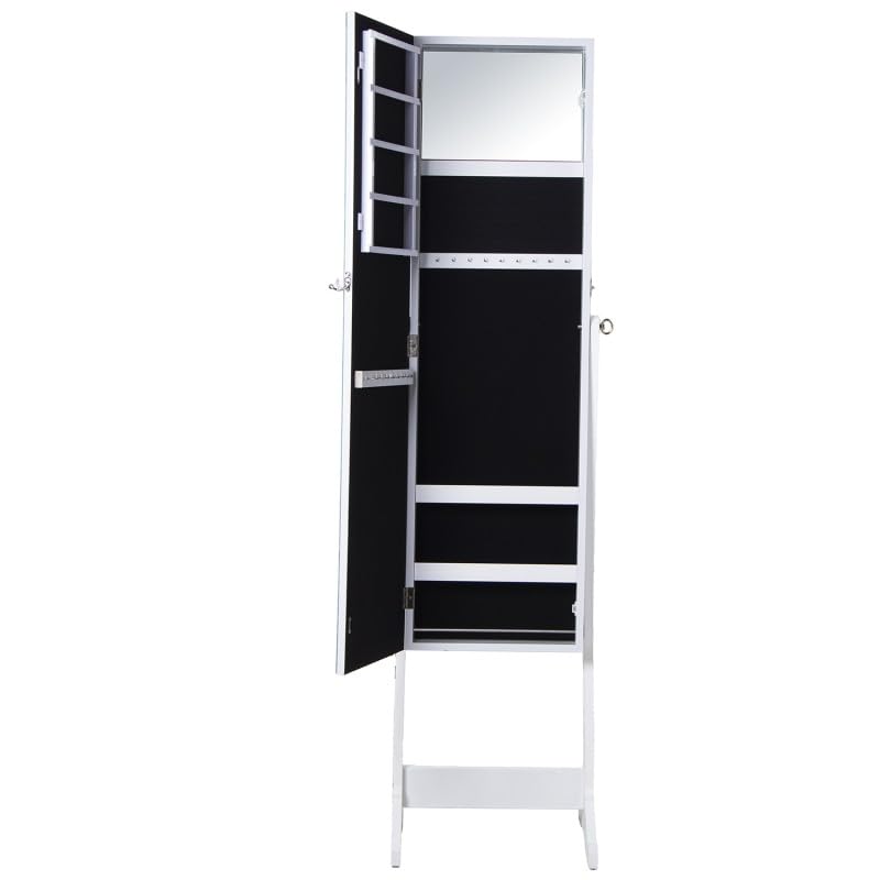 DRW Specchio portagioie da terra con porta in legno in bianco 40,5 x 38 x 161 cm, interno 26 x 110 cm