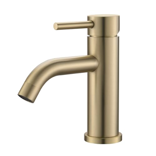 Ibergrif M11003Y Rubinetto Bagno Classico, Miscelatore Monocomando Lavabo, Rubinetto Lavabo per Acqua Calda e Fredda, Acciaio Inossidabile, Oro