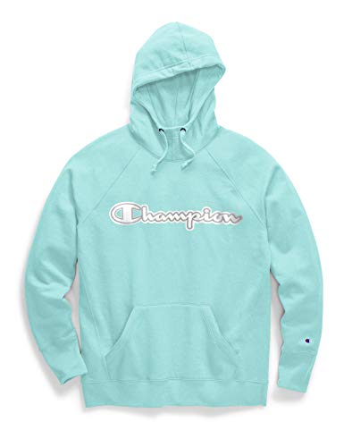 Champion Women's Powerblend Hoodie, Amazing Aqua - Applique, Large