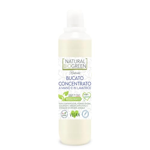 Naturalbiogreen Detergente ecológico para colada a máquina y a mano, sin perfume, hipoalergénico, 500 ml