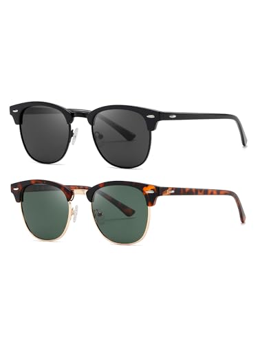 (2 PACK) Polarized Sunglasses for Men and Women Semi-Rimless Frame Driving Sun glasses UV Blocking