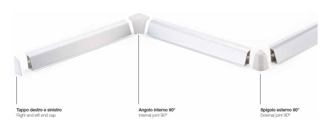 Generico Alzatina per piani da cucina in pvc, spalletta per top con la seguente misura= 2 metri lineari compresa di 1 Tappo SX, 1 Tappo DX, 1 Angolo SX, 1 Angolo DX, colore alluminio spazzolato