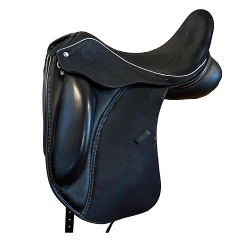 Sazaar Tack English Dressage Selle de cheval en cuir de vache entièrement couvert Noir 30,5 cm à 48,3 cm (siège de 45,7 cm)