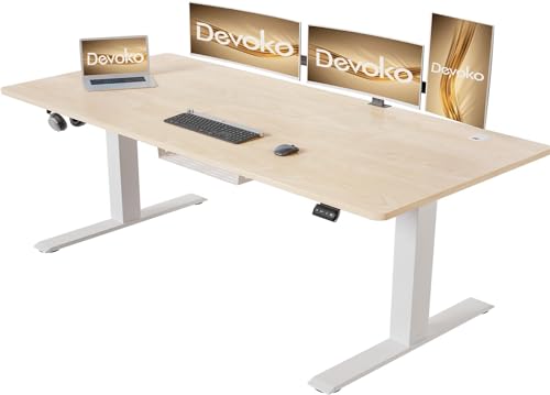 Devoko Höhenverstellbarer Schreibtisch 180 x 80 cm mit Kabelwanne, Elektrisch Höhenverstellbarer...
