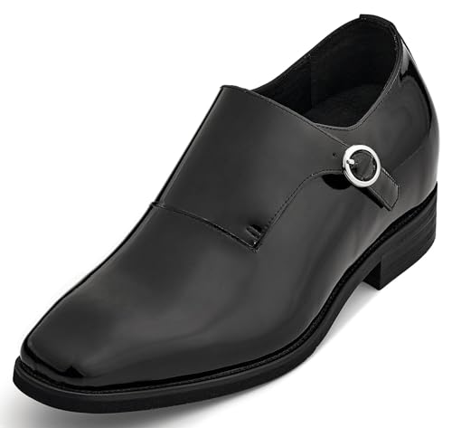 CALTO Men's Invisible Height Increasing Elevator Shoes - Black Patent Leather Slip-on Lightweight Formal Dress Loafers- 2.8 Inches Taller - Y1182 - Size 9 D(M) US