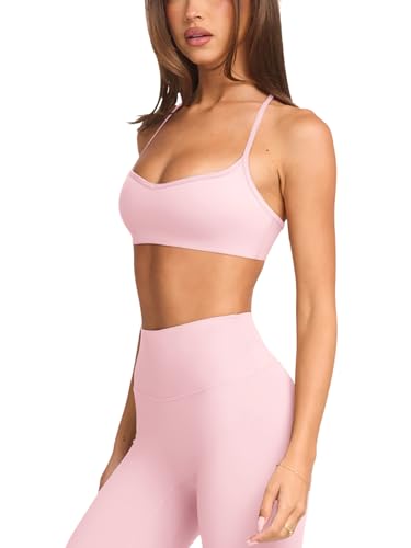 Image of LASLULU Womens Adjustable Spaghetti Straps Sports Bra Sweetheart Neck Wireless Padded Workout Yoga Crop Tops