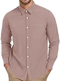 TUREFACE Men's Long Sleeve Cotton Shirt Solid Color Casual Business Button Down Shirts Spring Fall Tops with Pocket Gray Pink XL