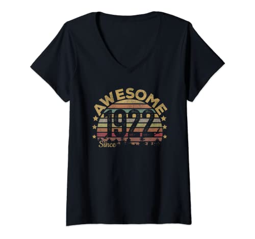 Femme Awesome Since 1922 101st Birthday Retro Vintage T-Shirt avec Col en V