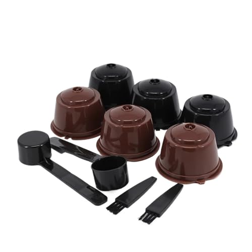 Cápsulas de café recargables, compatibles con Dolce Gusto, taza filtro cápsulas vacías reutilizables cuchara y cepillo, 6 uds(3 brown and 3 black)