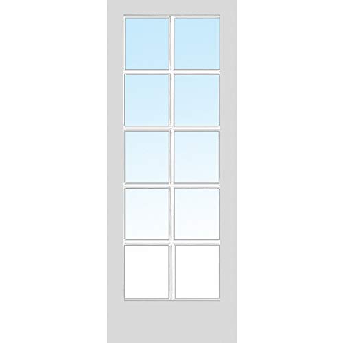 National Door Company ZZ364981 Primed MDF, 10 Lite True Divided Interior Door Slab, 24'x80', 1-3/8' Thick